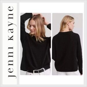 Jenni Kayne Fisherman Crew Neck Ribbed 100% Cashmere Sweater Black Small